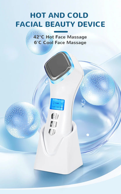 Hot & Cold Face Beauty Device with Red Blue Light Sonic Vibration Deep Cleansing Anti Aging Facial Lifting Massager for Home Use