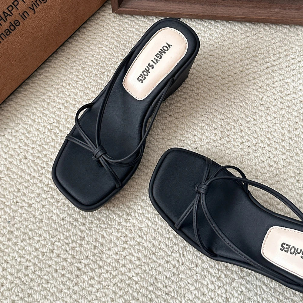 Sweet Butterfly Knot Design Women's Sandals Summer New Style Purple Slip-On Wedge Heel Outdoor Wearable Comfortable Slides