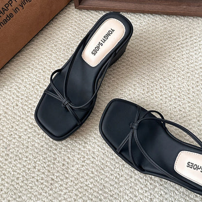 Sweet Butterfly Knot Design Women's Sandals Summer New Style Purple Slip-On Wedge Heel Outdoor Wearable Comfortable Slides