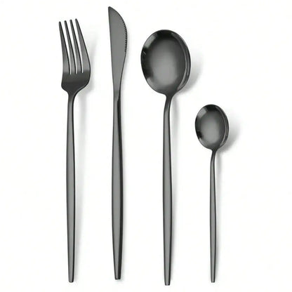 Gold/Black, Stainless Steel Knife, Fork And Spoon 24-Piece Cutlery Set, Including Fork Spoon Knife And Coffee Spoon, Dinner Fork