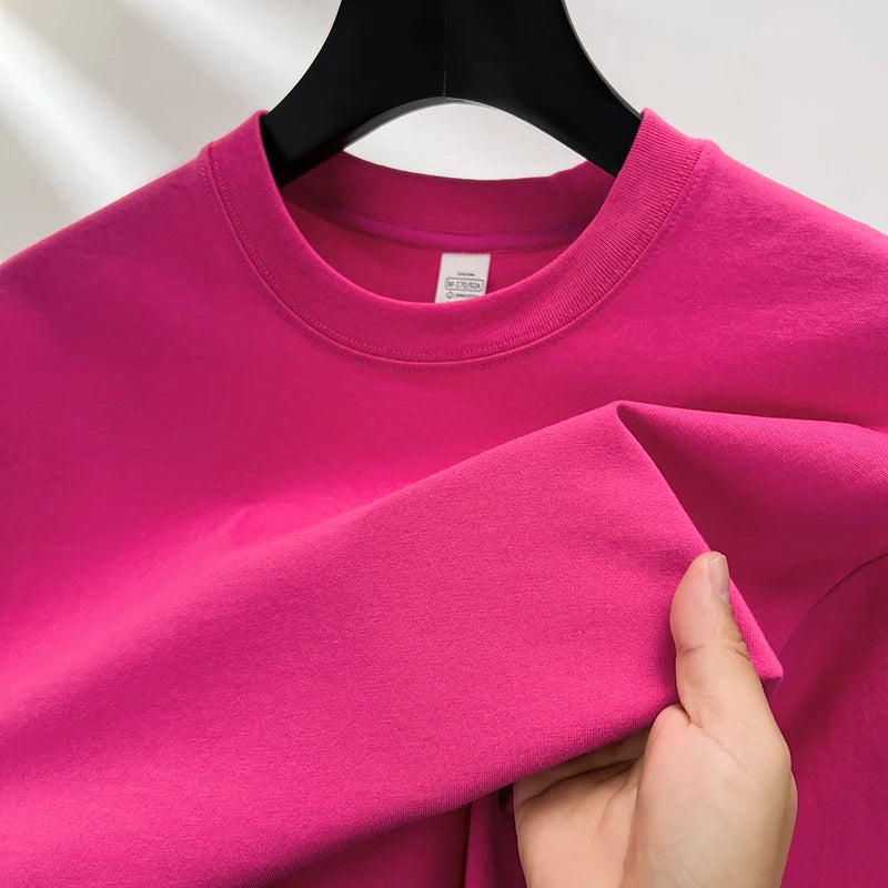 High quality 100% cotton short sleeve men's T-shirt summer round neck loose casual solid color plus size breathable top women
