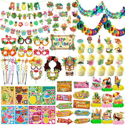 Hawaiian Party Photo Props Decorations Summer Beach Tropical Flamingo Party Supplies Aloha Banner Hawaiian Party DIY Supplies