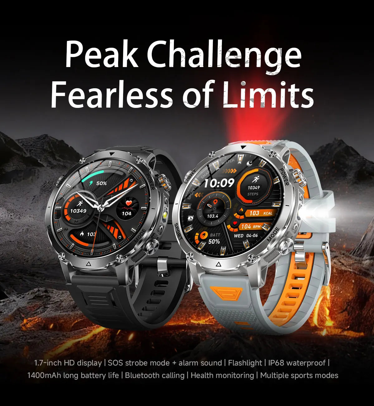 2026 New Military 1400mAh Battery Smart Watch Men Outdoor Flashlight 10ATM Waterproof Heart Rate Bluetooth Call Sports Bracelets