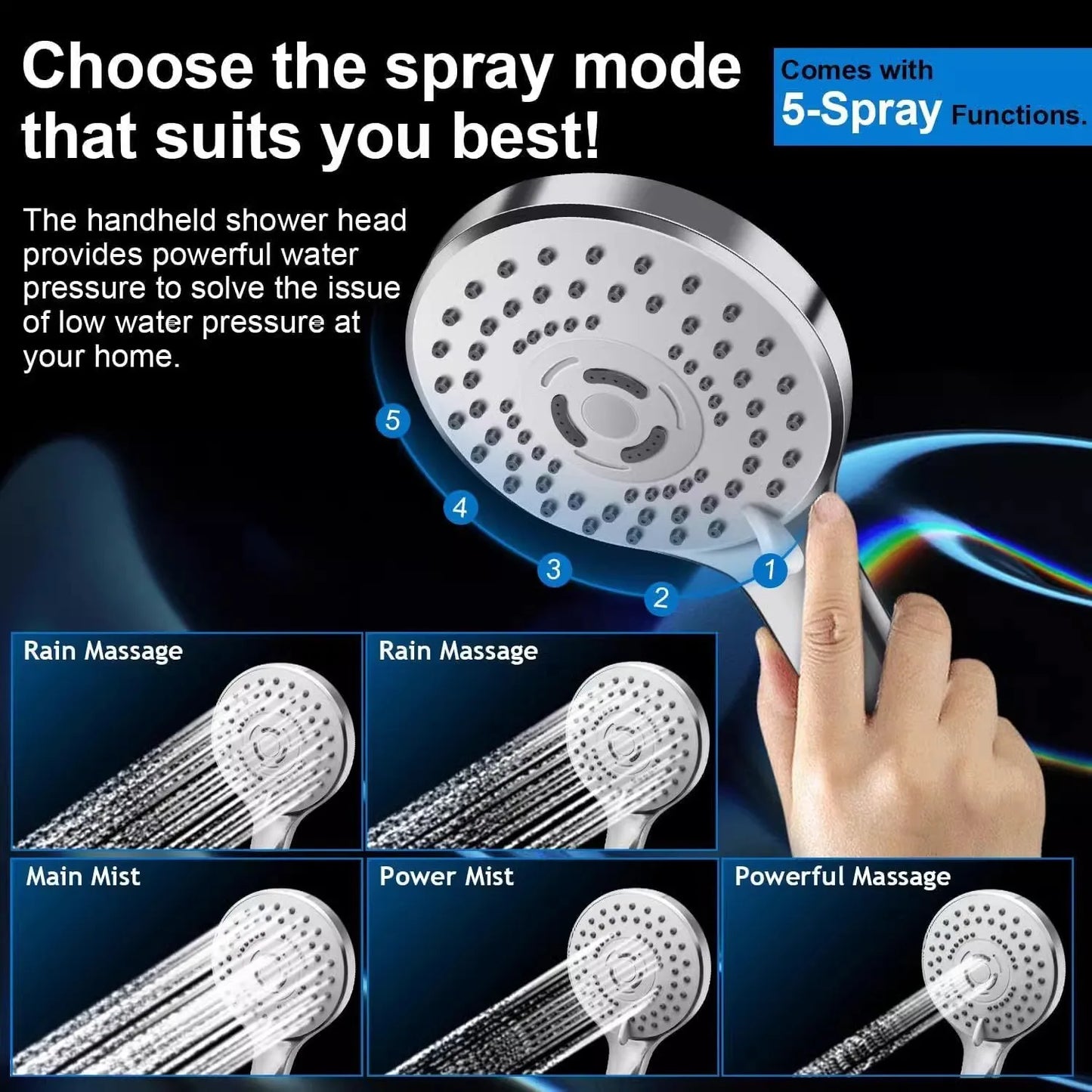 8/10 Inch Stainless Steel 5 Modes Overhead Shower With Extended Arm Multifunctional Handheld Shower Wall Mounted Shower Set