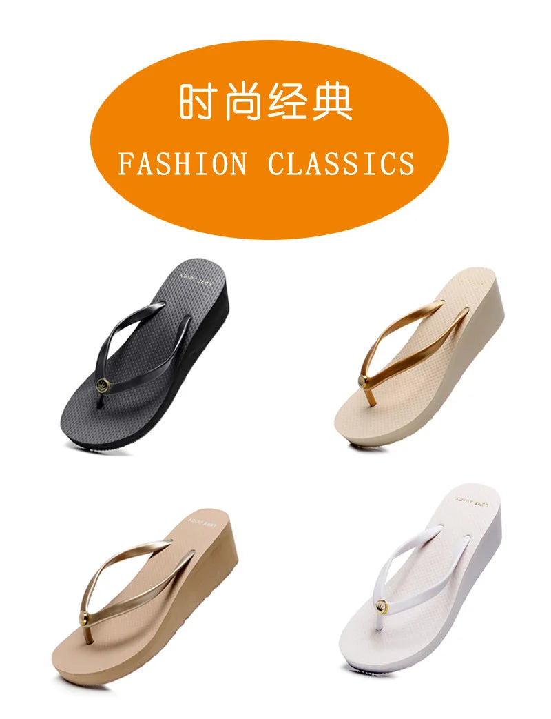 33-43 Summer New 2025 Women Slope Heel Flip Flops For women Tall 6cm Anti Slip Thick Bottom Height Increasing Beach Sandals Sxey