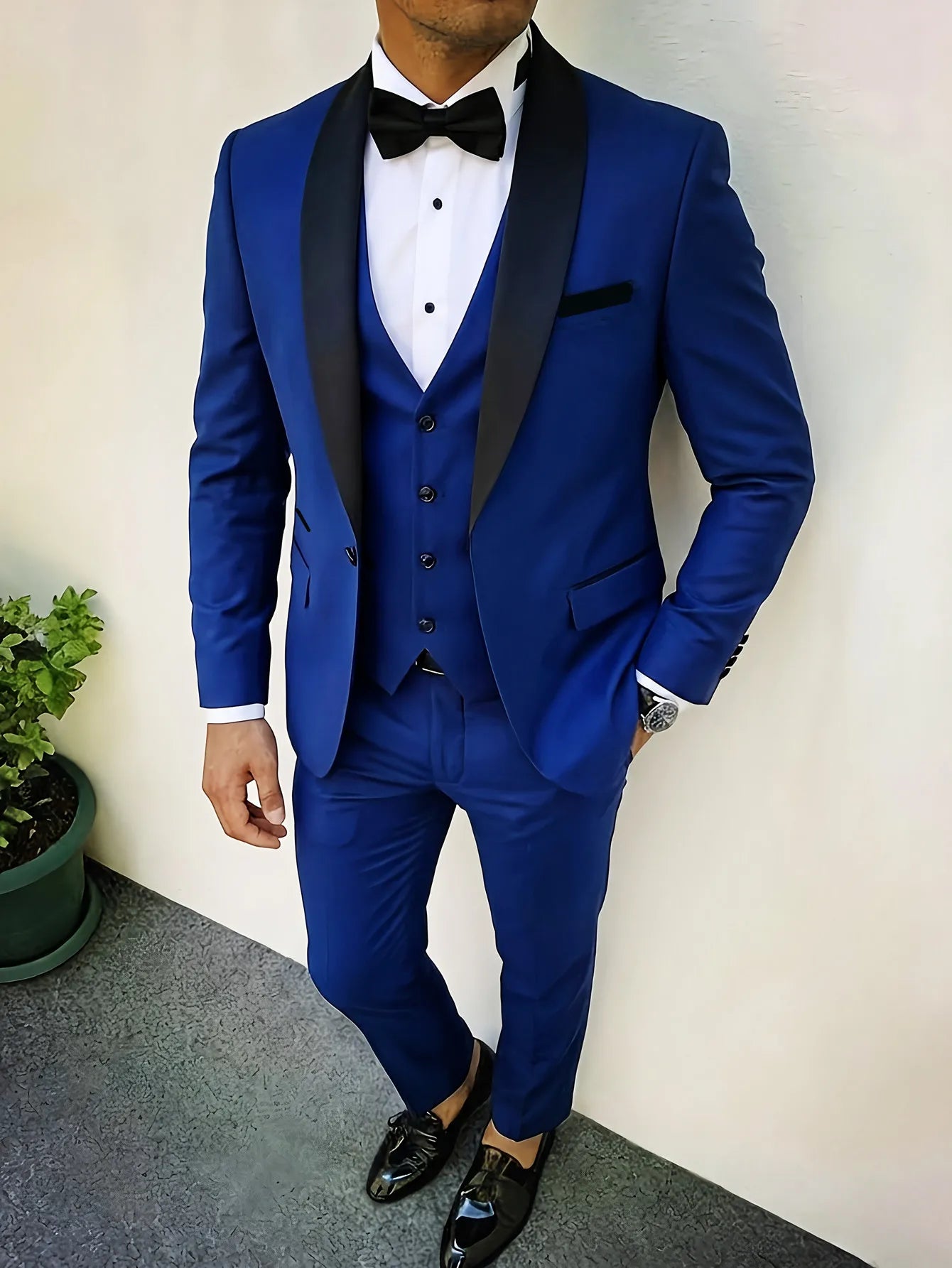 New Men's Crisp Collar Slim-fit Suit with Single Button 3pcs Suit Jacket, Dress, Business Formal Party Jacket, Vest And Trousers