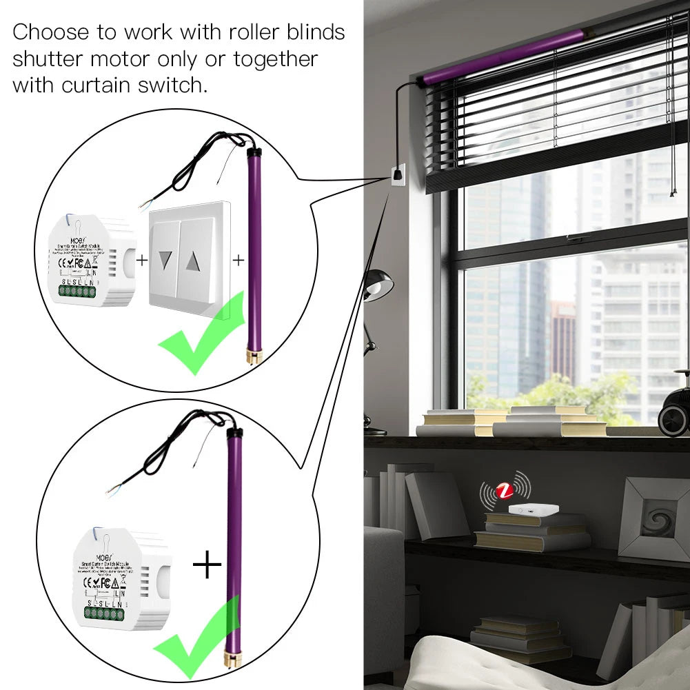 Moes Tuya ZigBee Smart RF433 Curtain Switch Module DIY for Motorized Roller Blinds Motor 2MQTT Smart Life APP Alexa Google Home