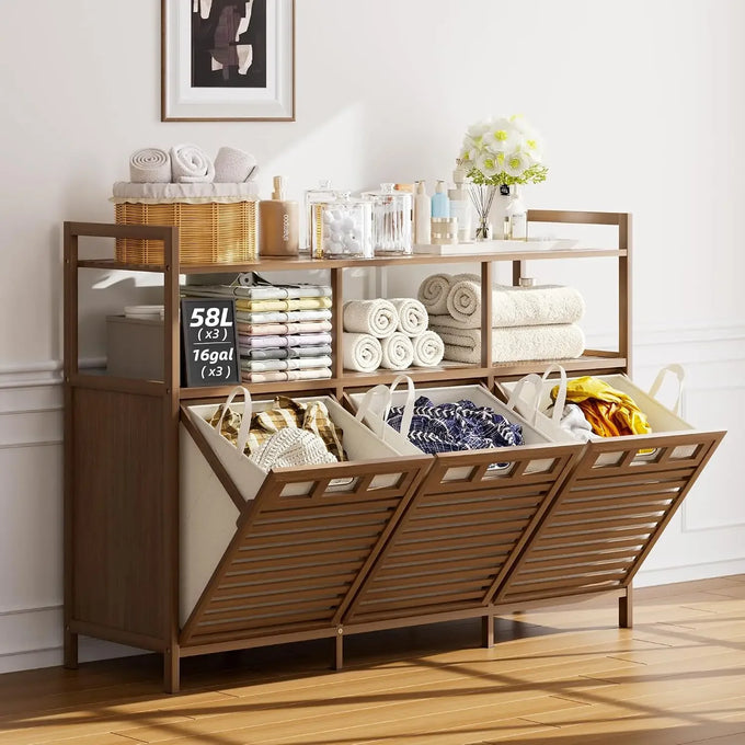 Bamboo Tilt-Out Laundry Hamper Cabinet — product image