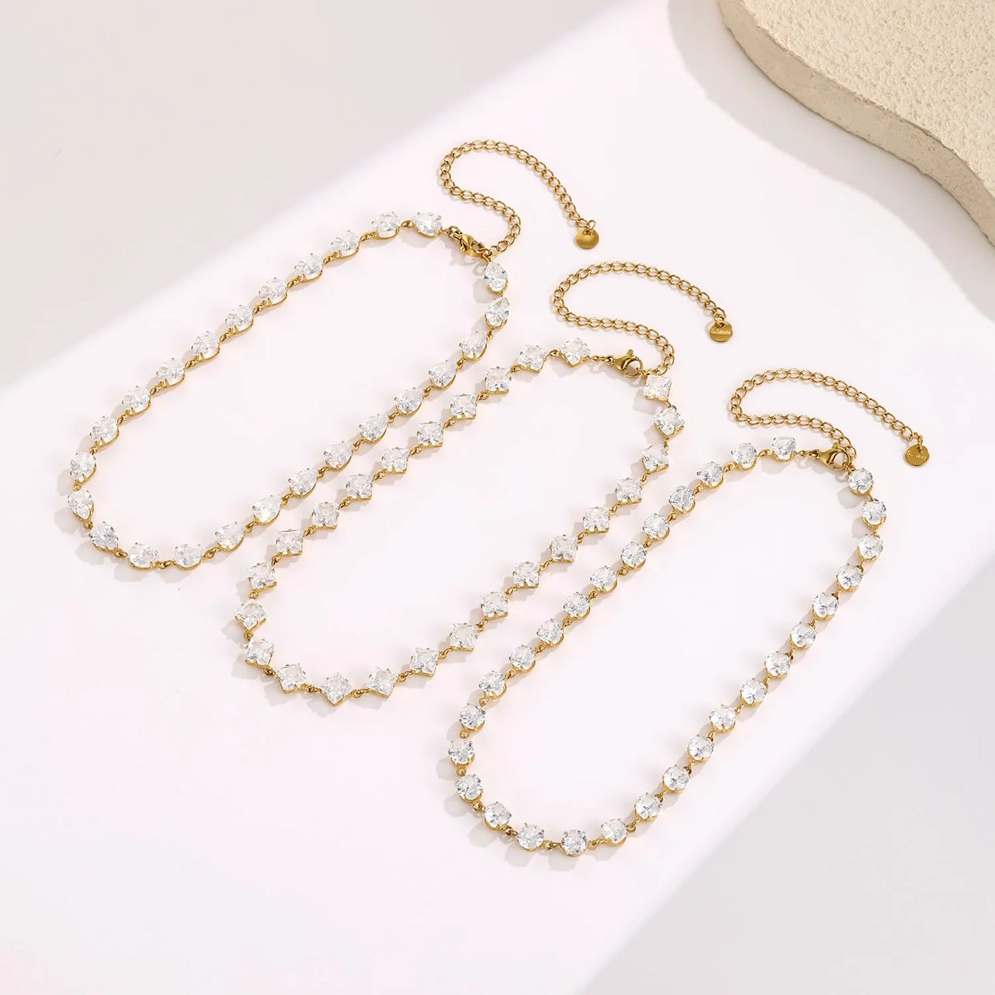 Elegant Classic Shiny Full Cubic Zirconia Chain Necklace For Women Waterproof Stainless Steel Necklaces Accessories
