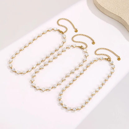 Elegant Classic Shiny Full Cubic Zirconia Chain Necklace For Women Waterproof Stainless Steel Necklaces Accessories