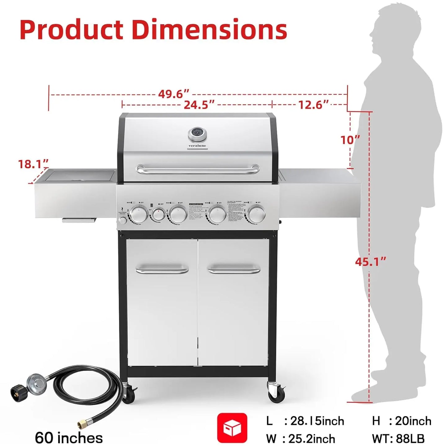 4 Burner Gas Grill with Side Burner, 4 Burner Outdoor Cooking Grill with Infrared Side Burner, Outdoor BBQ Grill, Customized
