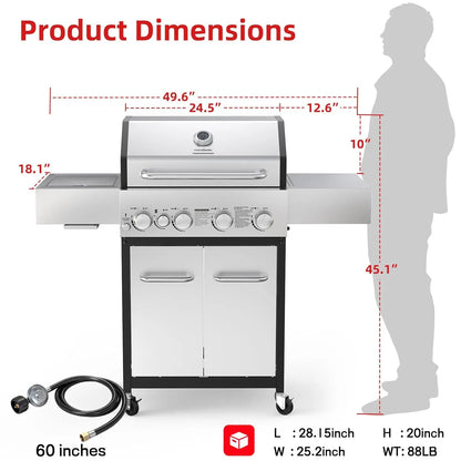 4 Burner Gas Grill with Side Burner, 4 Burner Outdoor Cooking Grill with Infrared Side Burner, Outdoor BBQ Grill, Customized