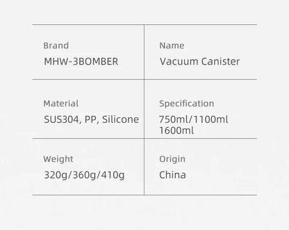 MHW-3BOMBER Manual Vacuum Airtight Canister Chic Coffee Bean Tea Storage Container Professional Home Kitchen Barista Accessories