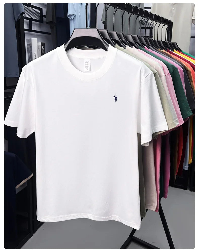 2025 Xiaoma Fashion Brand Pure Cotton Men's Short sleeved T-shirt Summer New High end Comfortable Casual Round Neck Top