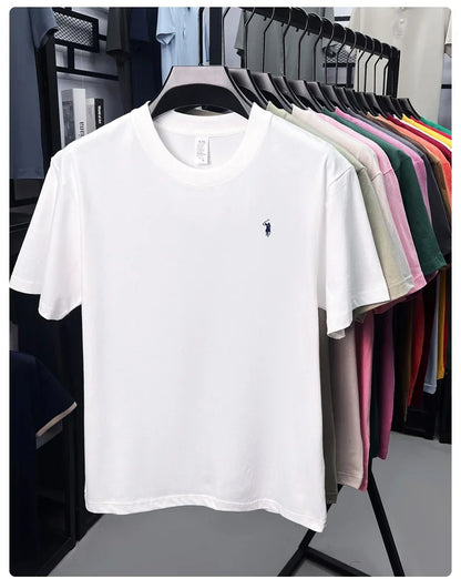 2025 Xiaoma Fashion Brand Pure Cotton Men's Short sleeved T-shirt Summer New High end Comfortable Casual Round Neck Top