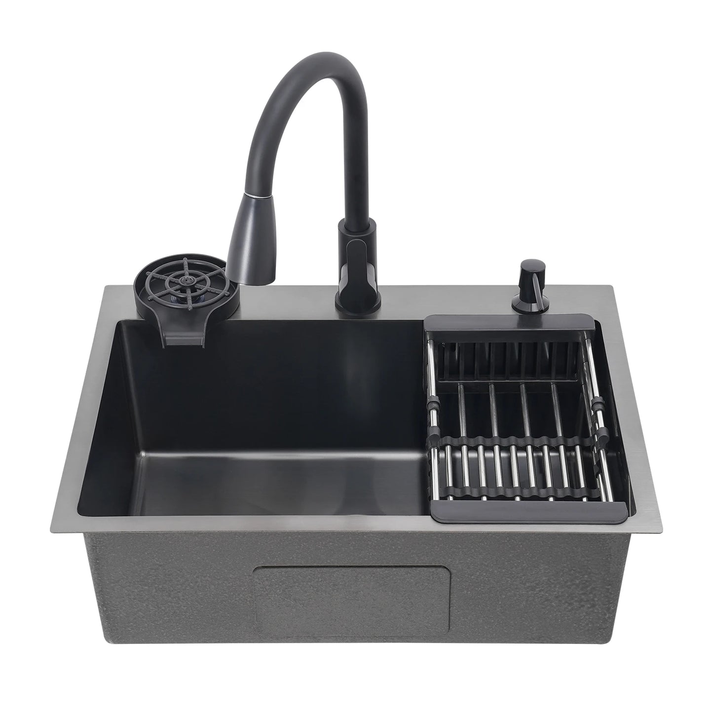 Multi-functional Kitchen Sink with Retractable Faucet, Soap Dispenser and Drip Basket Black Stainless Steel Sink 3 Specification