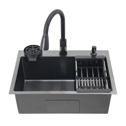 Multi-functional Kitchen Sink with Retractable Faucet, Soap Dispenser and Drip Basket Black Stainless Steel Sink 3 Specification