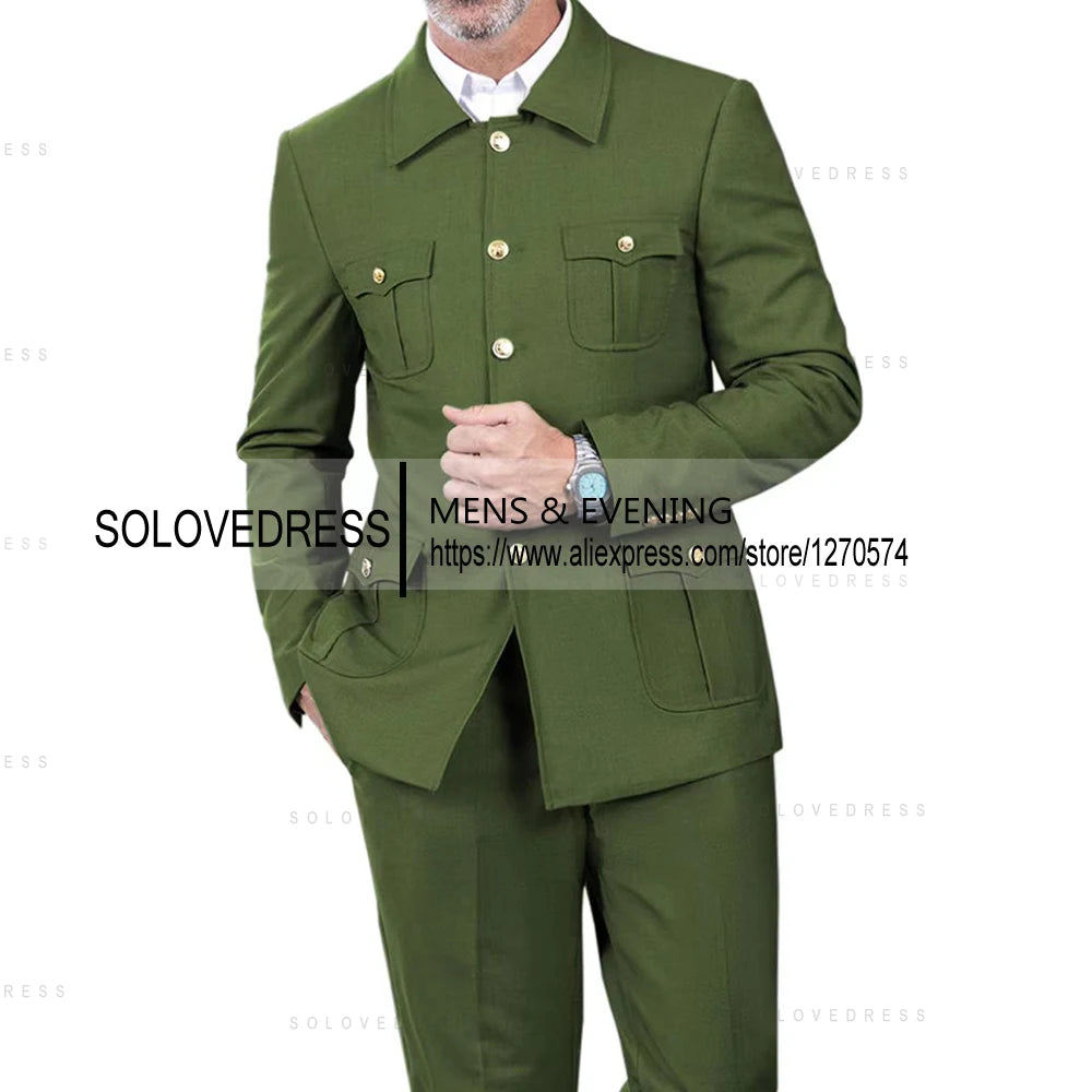 2 Pieces  4 Real Pockets Single Breasted  Slim Fit  Men's Formal Suits Groomsmen Wedding Tailored Fit (Blazer+Pants)