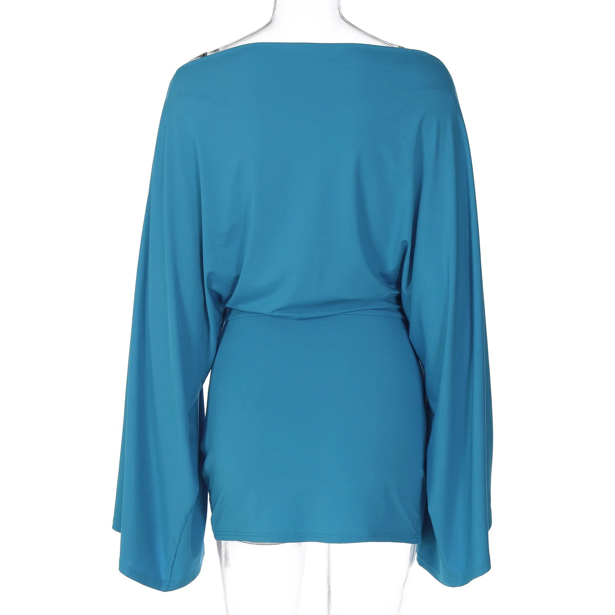 Hugcitar Solid Long Cloak Sleeve Sexy Loose Sexy Ruched Sexy Bodycon Mini Dress Fall Winter Women Fashion Outfit Party Festival