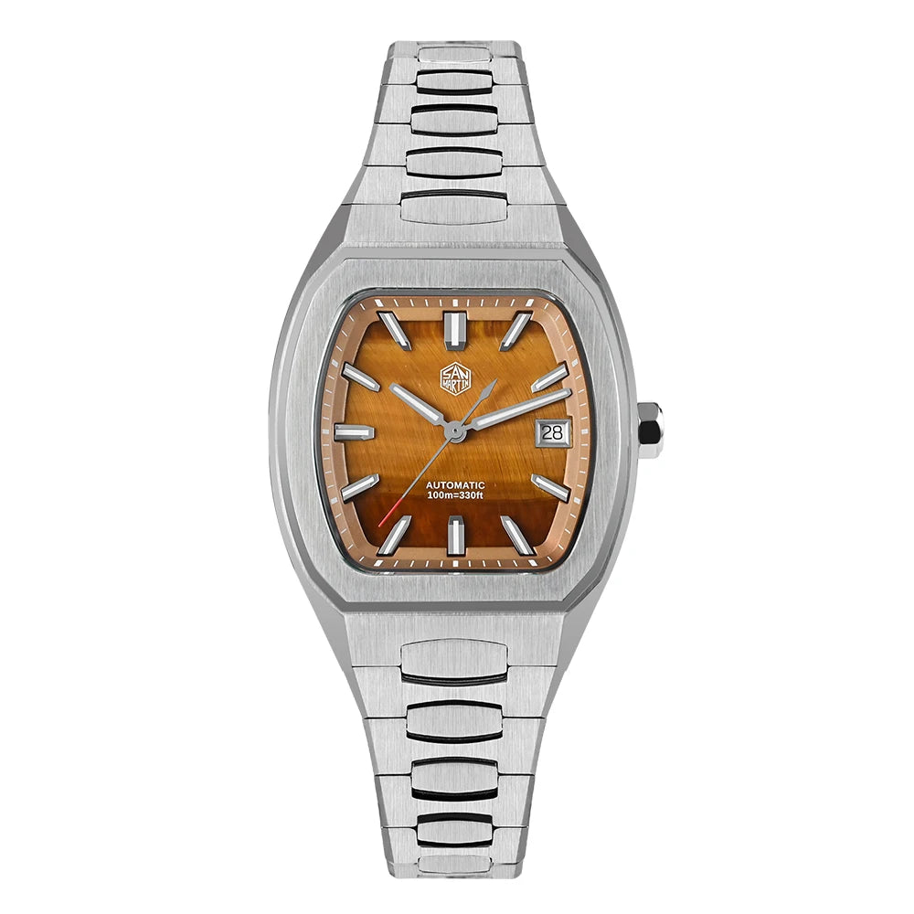 San Martin 39.5mm Tonneau Luxury Men Watch Mineral Dial Casual Sports PT5000 SW200 Automatic Mechanical Sapphire Luminous SN0145