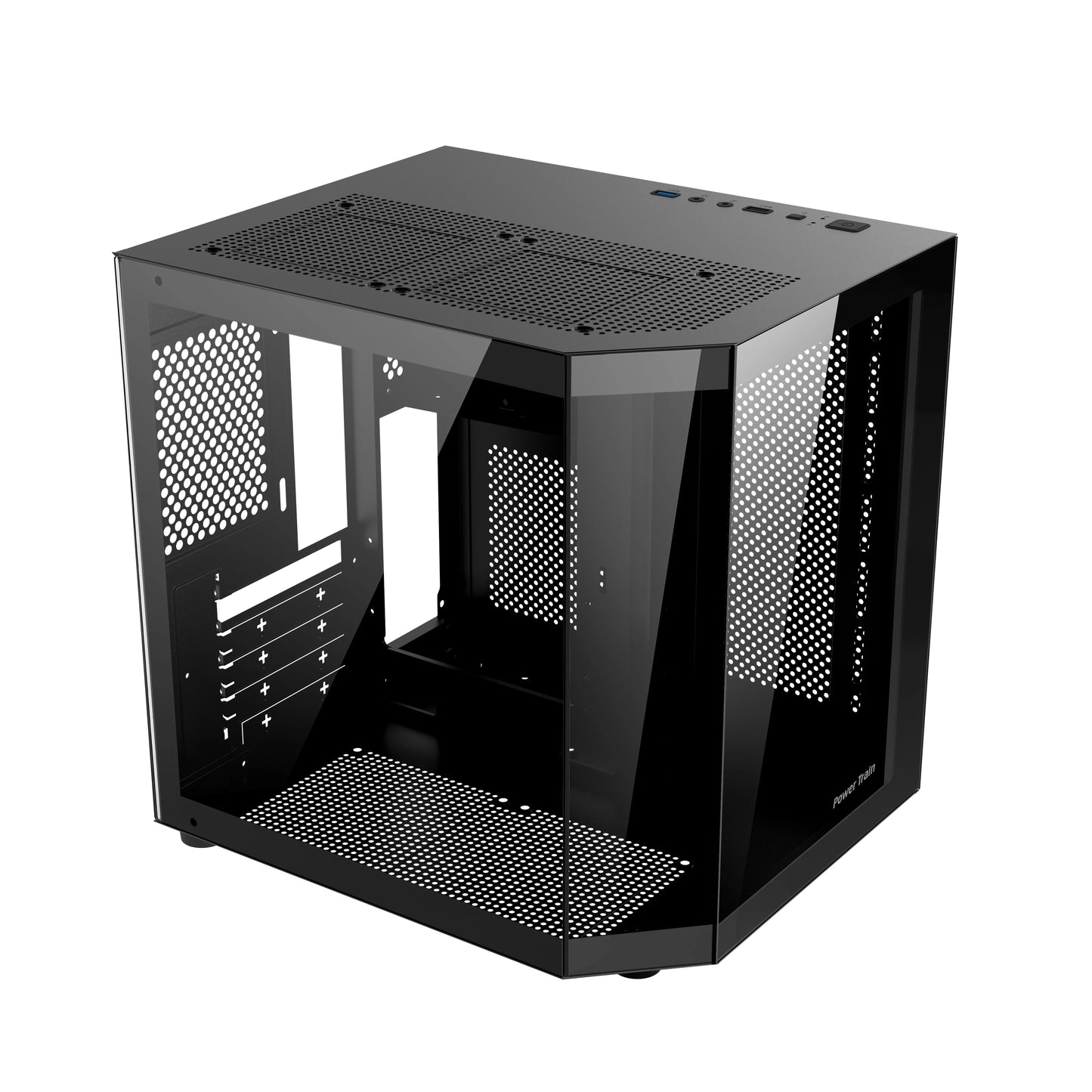 Power Train Star Realm M-ATX Desktop Computer Case Without Pillars Three Sided Glass Panoramic Sea View Room 240 Water Cooling