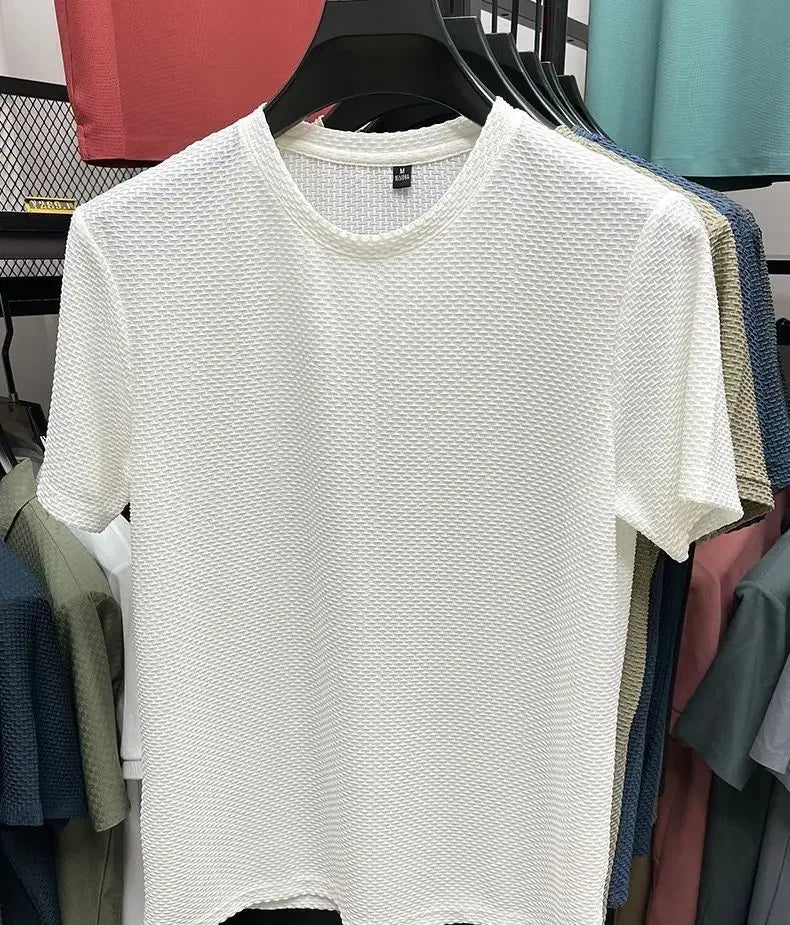 Ice Silk Mesh T-shirt Men's Short Sleeve Round Neck Tshirt Man Summer Half Sleeve Men Thin Solid Color Sports Tees Tops