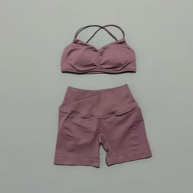 2Pcs HISTELLO Vision Sports Set Strappy Seamless Bra Scrunch Butt Lifting Stretch Breathable Gym Fitness Pilates Workout Sets