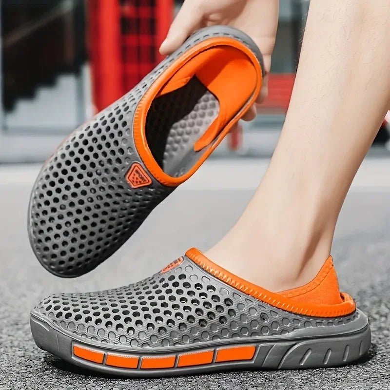 Men's Summer Sandals Clogs Casual Round Toe Slip on Outdoor Geometric Pattern Anti-slip Beach Hole Shoes Plus 46 47 Men Slippers