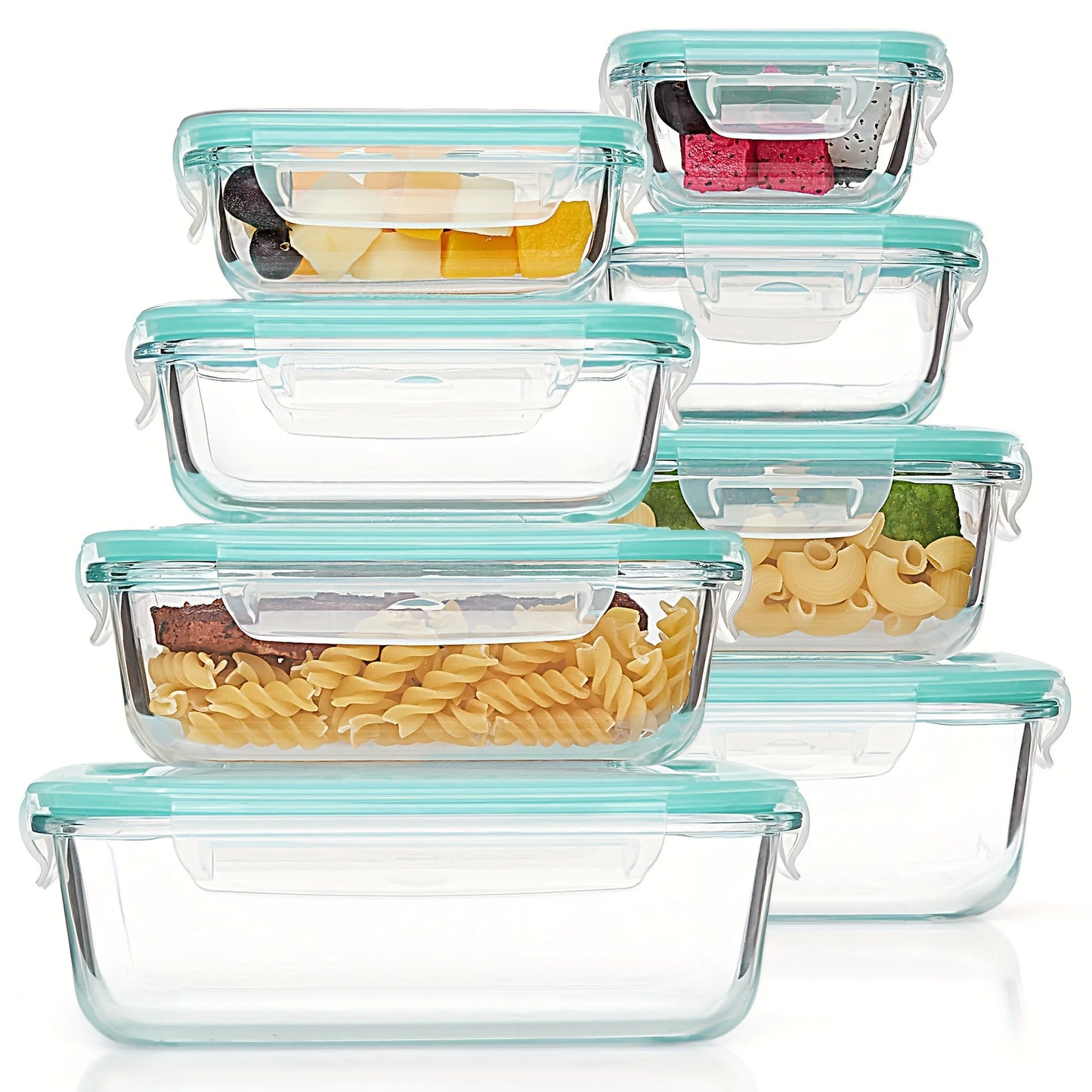 8-piece set of glass food storage containers, leak-proof sealed LIDS, BPA-free, non-toxic transparent borosilicate