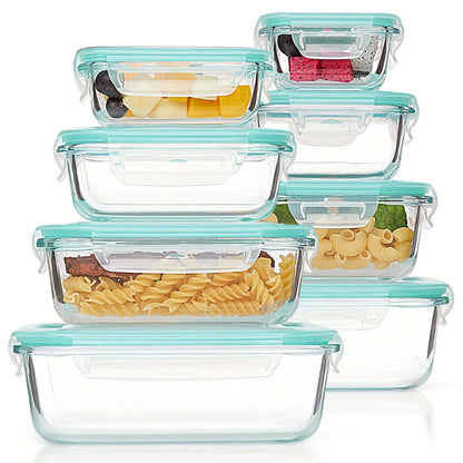 8-piece set of glass food storage containers, leak-proof sealed LIDS, BPA-free, non-toxic transparent borosilicate