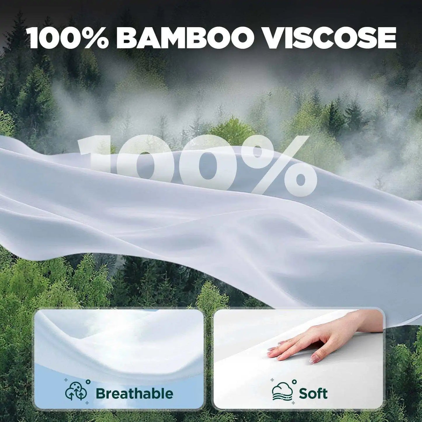 Emircey 3Pcs Bamboo Fitted Sheet Set Cooling Breathable Bedding Silky Soft Mattress Cover with 2 Pillowcases Deep Pocket Bottom Sheet for Home Bedroom Dorm Spring Summer Sleep Gift