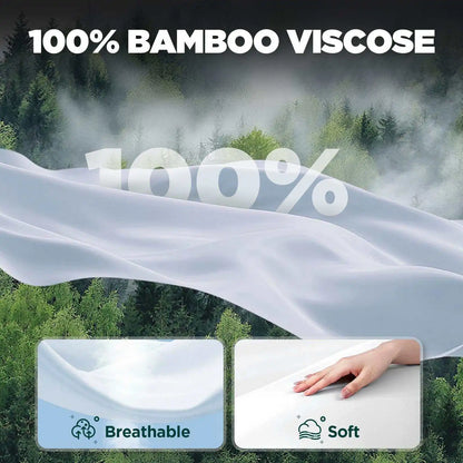 Emircey 3Pcs Bamboo Fitted Sheet Set Cooling Breathable Bedding Silky Soft Mattress Cover with 2 Pillowcases Deep Pocket Bottom Sheet for Home Bedroom Dorm Spring Summer Sleep Gift