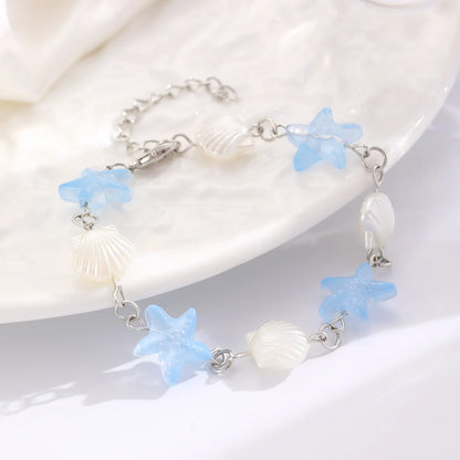 Bohemia Fashion Colorful Natural Stone Shells Starfish Conch Splicing Beaded Bracelet for Women Summer Beach Ocean Jewelry Gifts