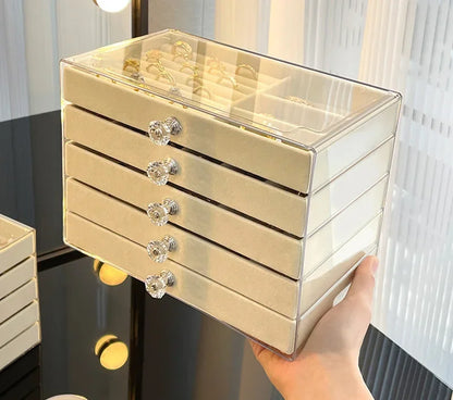 5 Layers Desktop Jewelry Drawer Large Capacity Earrings Ring Necklace Storage Organizer Display Stand
