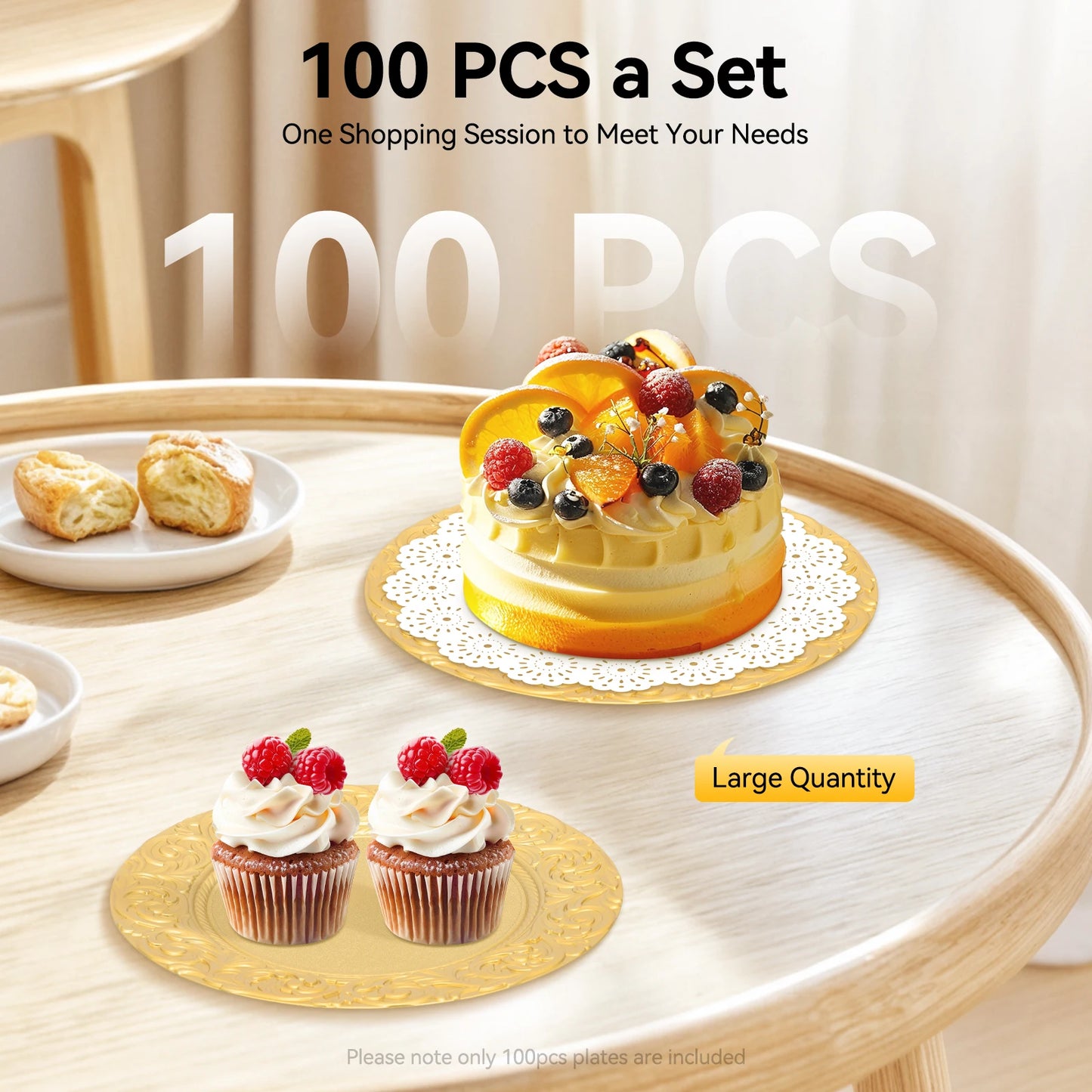 100-Pack Gold Charger Plates Set 12.9 Inch Embossed Round Disposable Serving Trays Christmas Wedding Party Decoration Plate ﻿