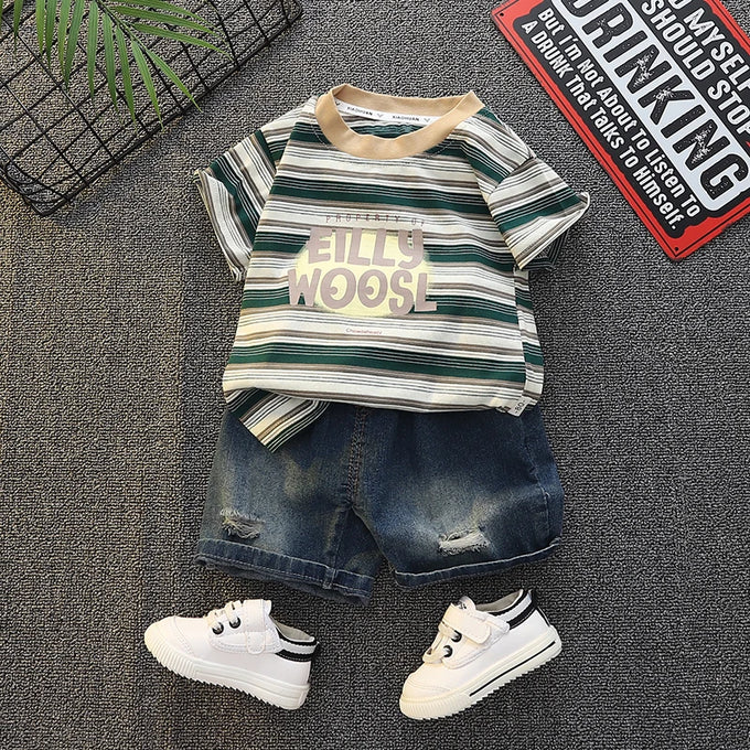 Toddler Letter T-Shirt & Denim Shorts Set — product image
