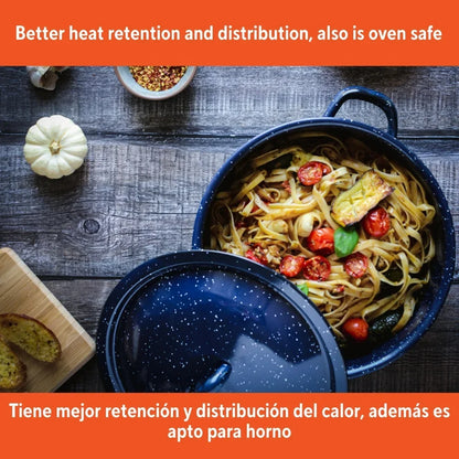 Enamel Stock Pot Soup Stews Cooking Durable Steel Oven Safe Double Handles Efficient Heat Distribution