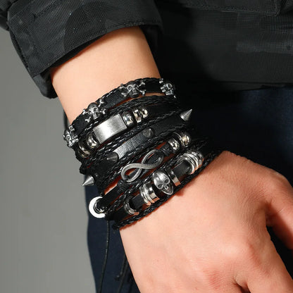 Fashion Bracelet Viking  Bracelet For Men Hand Bracelets Woven Skull Hand Jewelry Adjustable Leather Set viking man bracelet