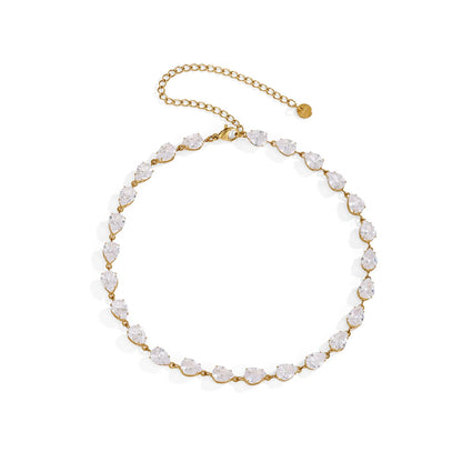 Elegant Classic Shiny Full Cubic Zirconia Chain Necklace For Women Waterproof Stainless Steel Necklaces Accessories