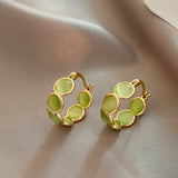 White & Green Stone Hoop Earrings