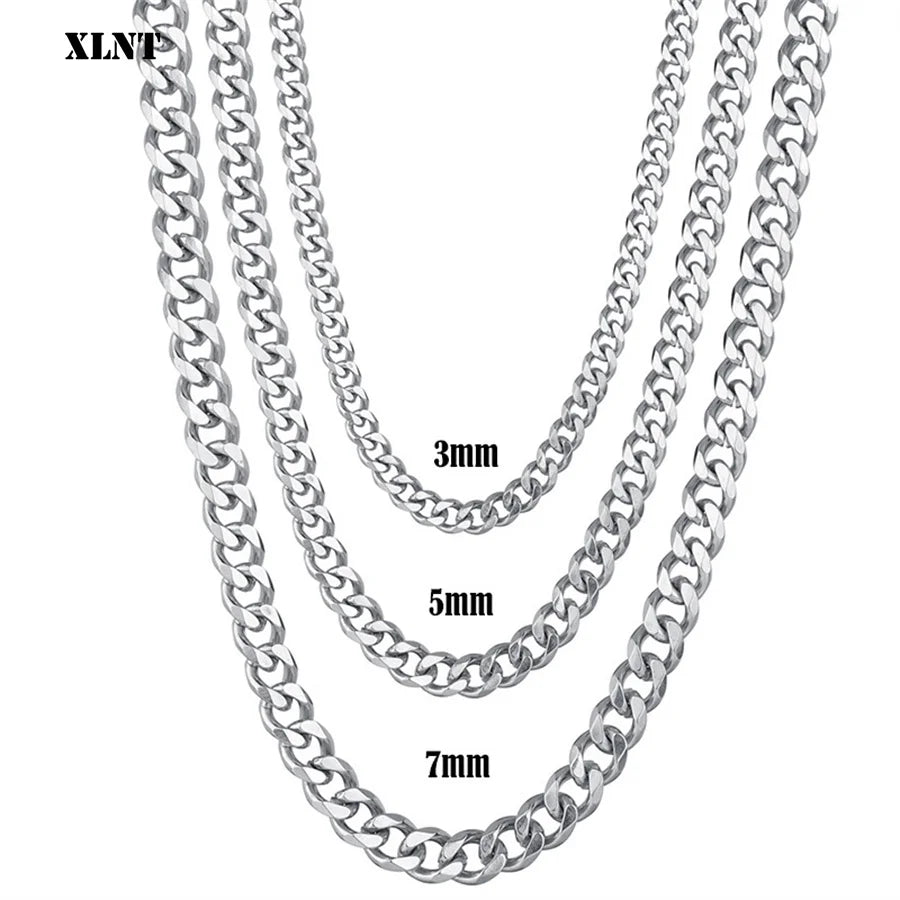 3/5/7/9/11mm Men's Silver Color Necklace Stainless Steel Cuban Link Chain for Mens Womens Basic Black Gold Tone Chokers