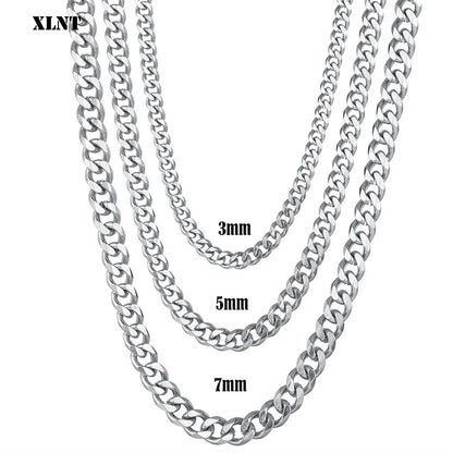 3/5/7/9/11mm Men's Silver Color Necklace Stainless Steel Cuban Link Chain for Mens Womens Basic Black Gold Tone Chokers