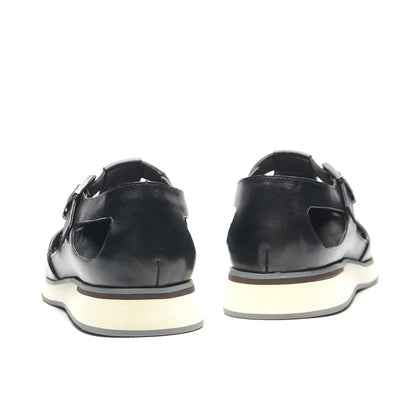 XEBOS Men's Sandals Genuine Leather Cowhide Summer Outdoor Flat Shoes Casual Sneakers Buckle Strap Black Brown Male Footwear