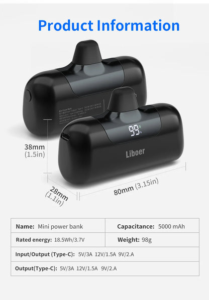 Portable Charger 5000mAh Fast Charging Mini Power Bank Type C for HUAWEI iPhone Samsung Xiaomi Redmi External Battery Powerbank