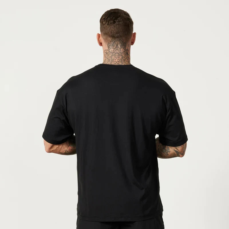 Oversized T-shirt Mens Cotton Dropped Shoulder Loose Short Sleeve Fitness T Shirt Summer Gym Bodybuilding Sports Tops Tees