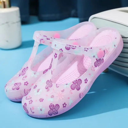 2025 Summer Printed Hole Shoes Women Sandals Ladies Jelly Shoes Cool Slippers Women Outer Wear Ladies Covered Toe Sandals 36-41