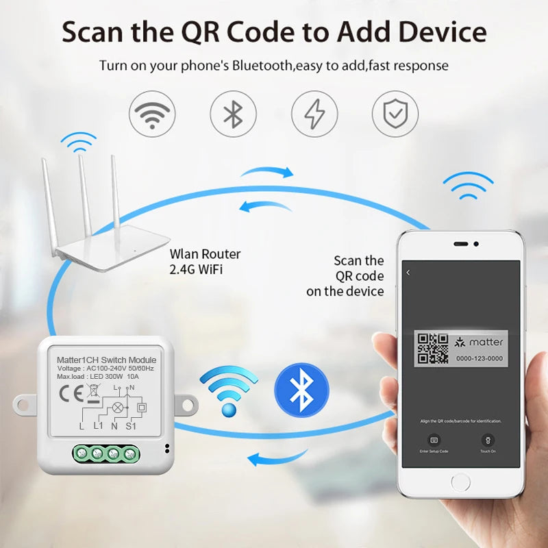 Matter WIFI Smart Switch Module Relay Breaker HomeKit Wireless Control Breaker Works With Siri Alexa Google Home Smart Home Life