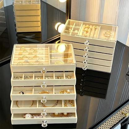 5 Layers Desktop Jewelry Drawer Large Capacity Earrings Ring Necklace Storage Organizer Display Stand