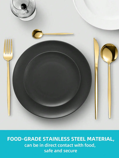 24pcs Stainless Steel Hotel Western Cutlery Set, Includes Knives, Forks, Spoons, And Tea Spoons,Kitchen,Christmas Gift