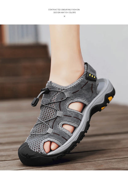 Genuine Leather Men's Sandals Summer Classic Outdoor Lightweight Walking Sneakers Hiking Men's Sandals Casual Beach Wading Shoes